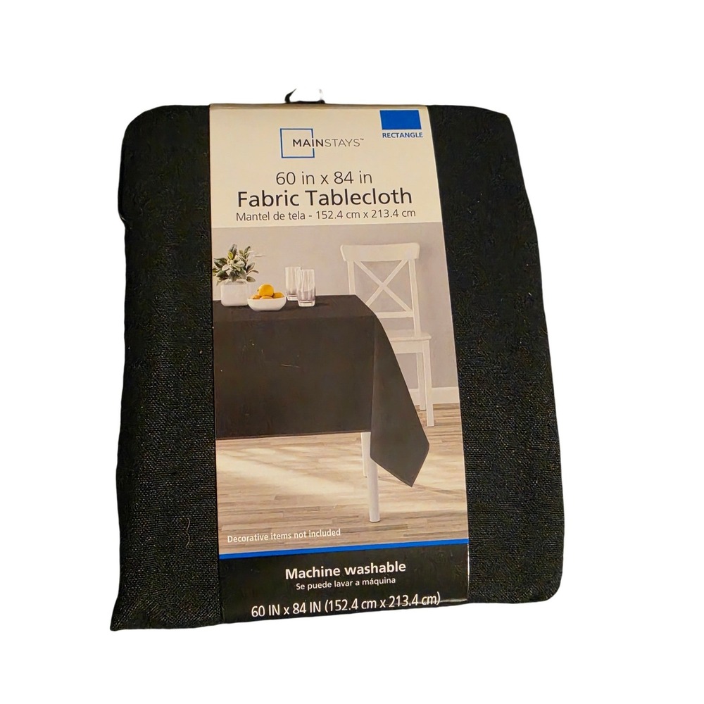 NEW Mainstays Black Fabric Tablecloth Rectangle 60x84
